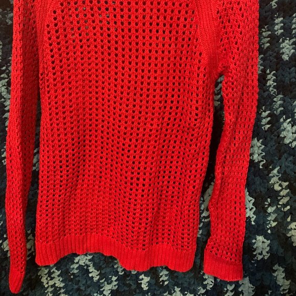 Large Red Mesh Stitched Women's Sweater - Picture 5 of 5